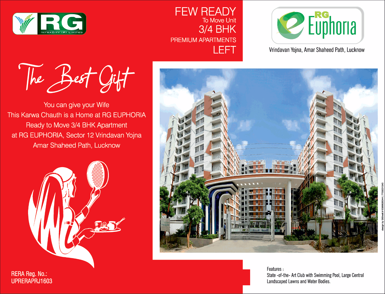 Ready to move 3/4 bhk apartments at RG Euphoria in Sector 12 Vrindavan Yojna, Lucknow Update